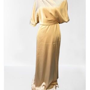 Gold Asymmetrical One Shoulder Gown with Dolman Sleeves